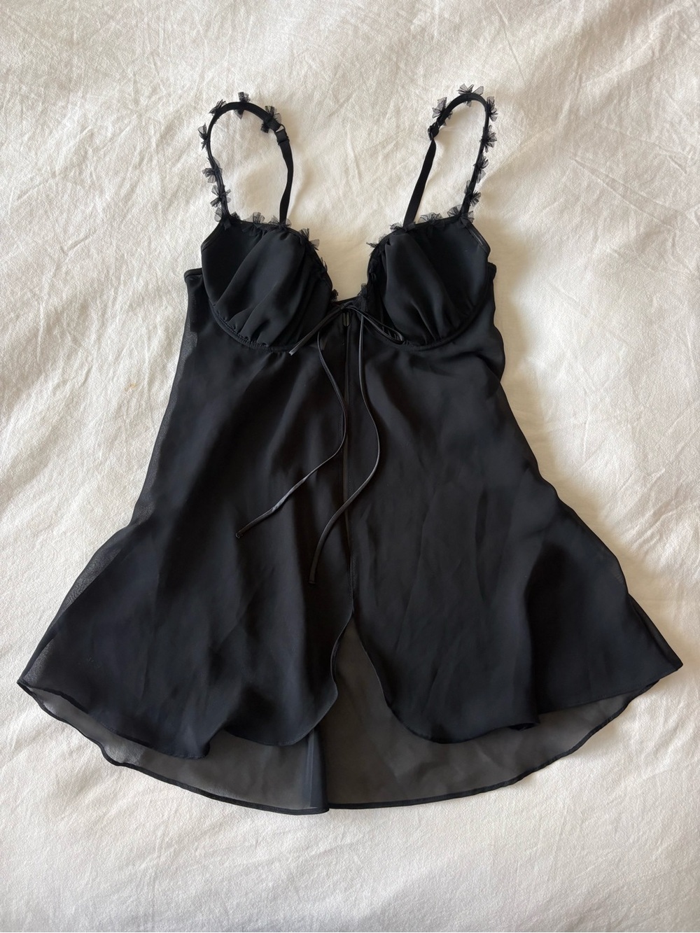Vintage Black Lace-Trim Babydoll Tank Top